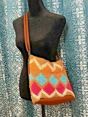 Boho multicolor crocket handbag hippie chic shoulder or crossbody bag